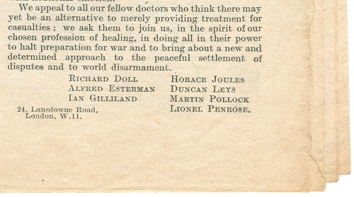 Signatories to letter of 20 Jan 1951 in the Lancet