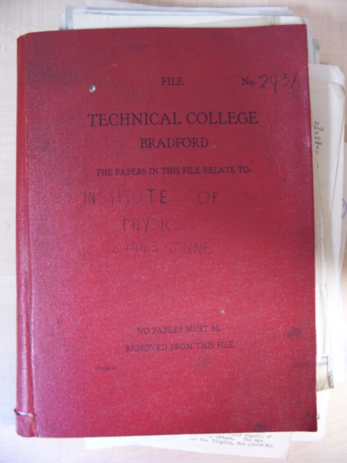 Cover of correspondence file of Dr Richardson, Bradford Technical College (BTC 1/107).